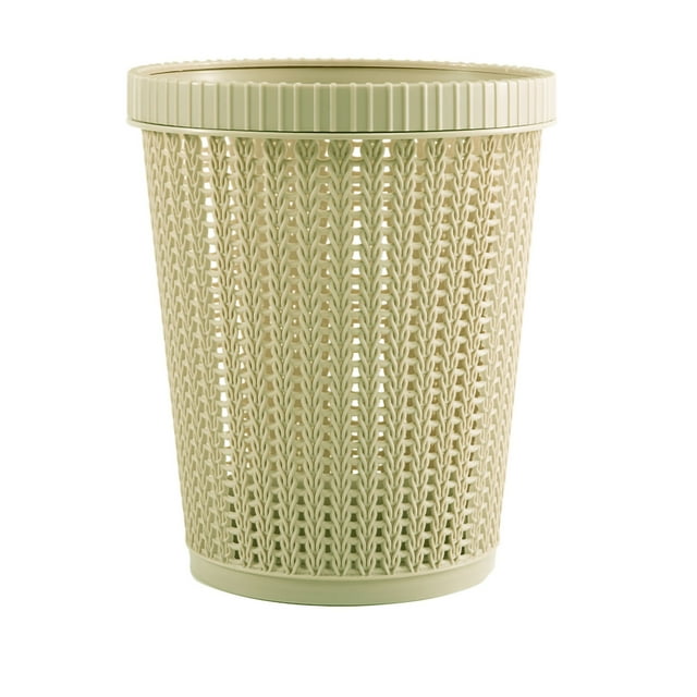 Bolsa para tirar, bote de basura, ratán de imitación, cubo de basura de plástico redondo, cesta de almacenamiento de basura sin cubierta para el hogar, verde L