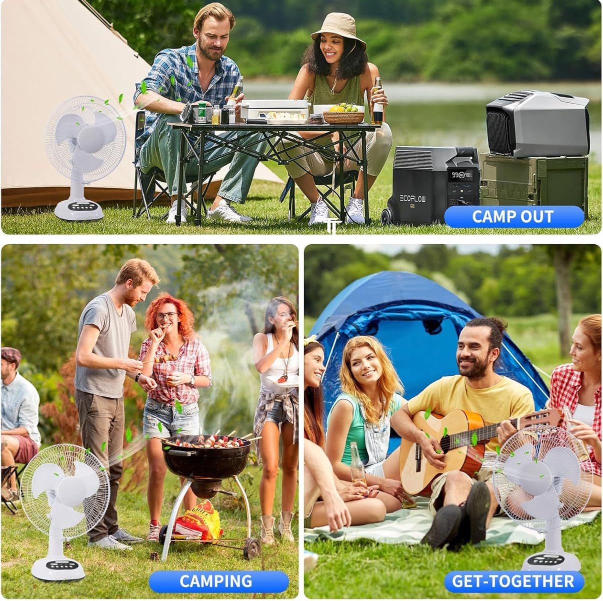 New Rechargeable Fan With solar panel, USB port, night LED light and 2 Free bulbs. Eco-Friendly Cooling