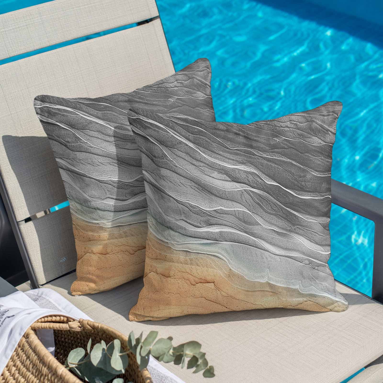 Pillow Covers 26x26 Inch, Grey Ombre Coastal Linen Pillowcase with Invisible Zipper, Summer Nautical Beach Ocean Seaside Decorative Throw Pillow Covers Cushion Case for Couch Sofa Bed Living Room