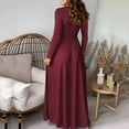 thumbnail image 4 of EHQJNJ Winter Dress Women's Deep V Neck Long Sleeve Long Dresses Pleated High Waist Slit Club Party Evening Maxi Dress, 4 of 6