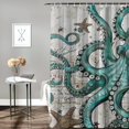thumbnail image 2 of Creowell  Coastal Nautical Shower Curtain Teal Octopus Tentacle Vintage Starfish Seashell Watercolor Marine Life Beach Themed Bathroom Decor Fabric Curtains with Hooks White, 2 of 7