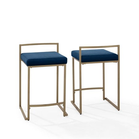 Crosley Furniture Harlowe Upholstered Seat Counter Height Bar Stools Set Of 2, Kitchen And Dining, Navy/Gold