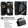 thumbnail image 3 of Allytechgroup Versatile iPhone 16 Plus Case Cover, Multifunctional Phone Case for Apple iPhone 16 Plus, with Zipper Pocket Shoulder Strap Hand Wrist Cards Holder Stand Feature Case, Black, 3 of 8