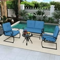 thumbnail image 2 of SUNCROWN 4-Piece Outdoor Patio Furniture Set Wrought Iron Conversation Sets, Peacock Blue, 2 of 12