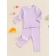 thumbnail image 2 of Bagilaanoe 2pcs Toddler Baby Fall Outfits Girl Pants Set Ribbed Long Sleeve Tops + Leggings 6M 12M 18M 24M 3T 4T Kids Casual Clothes, 2 of 6