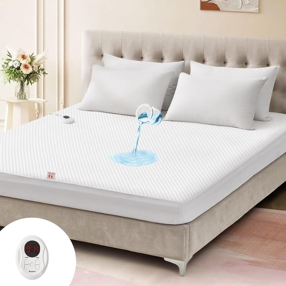 Waterproof Heated Mattress Pad with 9 Heat Settings and Auto Off Twin XL White