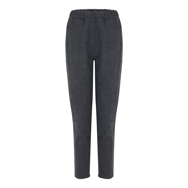 Pantalones de pana Prolriy para mujer, pantalones de pana para mujer, pantalones casuales de cintura alta elástica, pantalones rectos, sueltos y cómodos con bolsillos, pantalones de mujer, gris, XXL