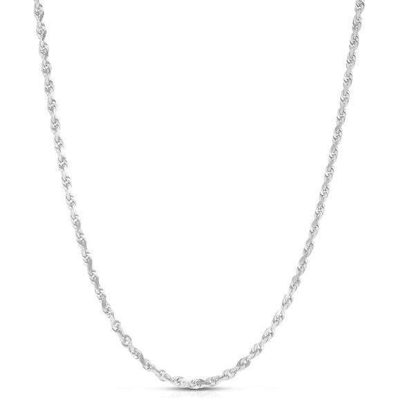 Floreo 14k White Gold 3mm Solid Rope Chain Diamond Cut Necklace