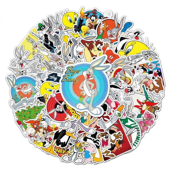 50 PCS For Looney Theme For Tunes Water Bottle Stickers for Teens, Waterproof Vinyl Holiday Party Stickers for Suitcases, Laptop, Skateboard, for Gift Stickers
