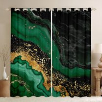 jejeloiu Marble Texture Print Blackout Curtains Set of 2 (52x84 Each),Modern Abstract Aesthetic Window Curtains,Gold Green Black Curtains and Drapes For Girls Kids,Super Cozy Room Decor