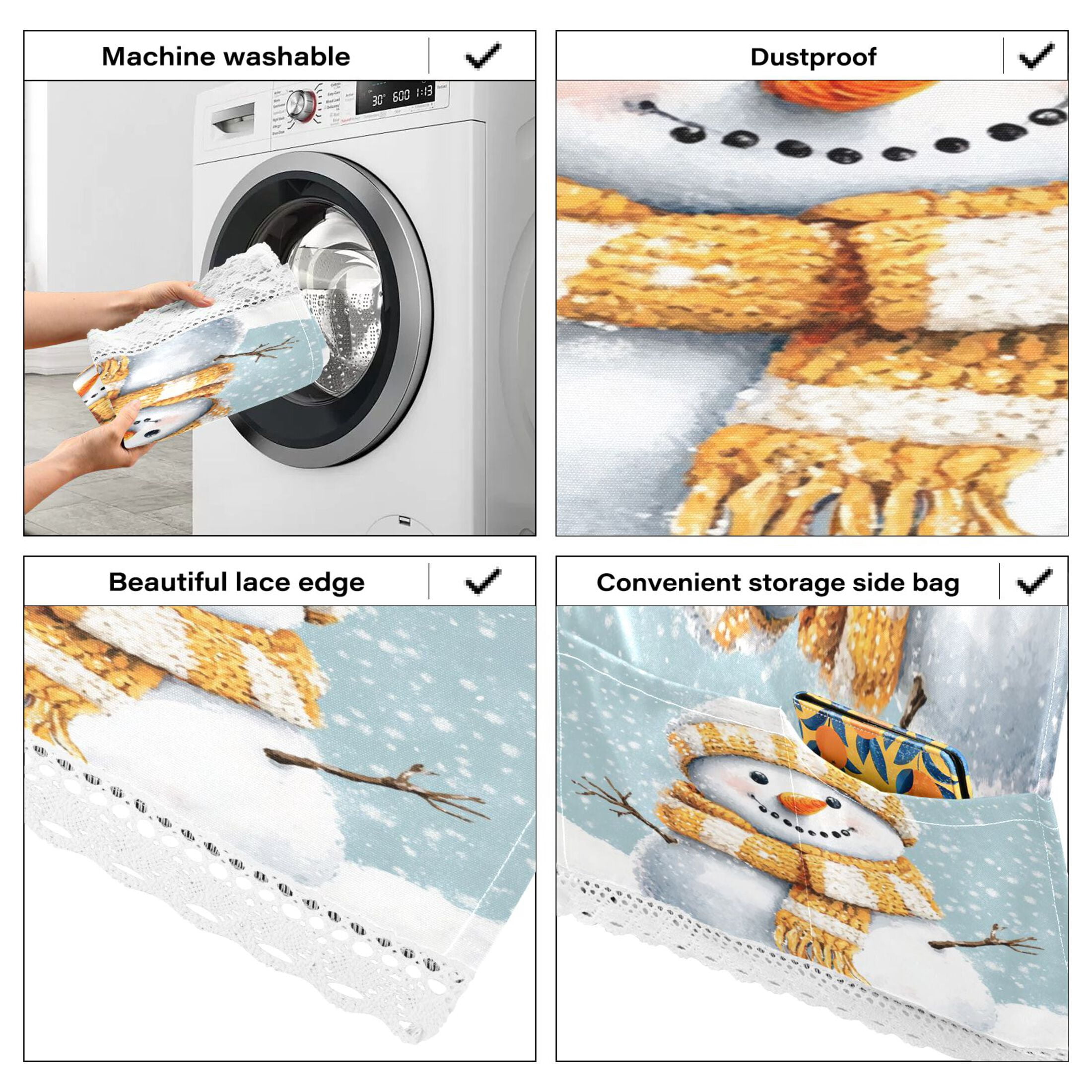 WOBOGO Snowman Wearing A Yellow and White Scarf Washing Machine Cloth Dryer Refrigerator Top Cover Protective Non-Slip Mat For Kitchen Laundry