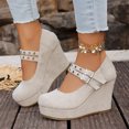 thumbnail image 2 of Willtoo Women’s Double Buckle Mary Jane Wedge Pumps, Faux Suede Platform Closed Toe High Heel Shoes, Party Dress Casual Heels, 2 of 5