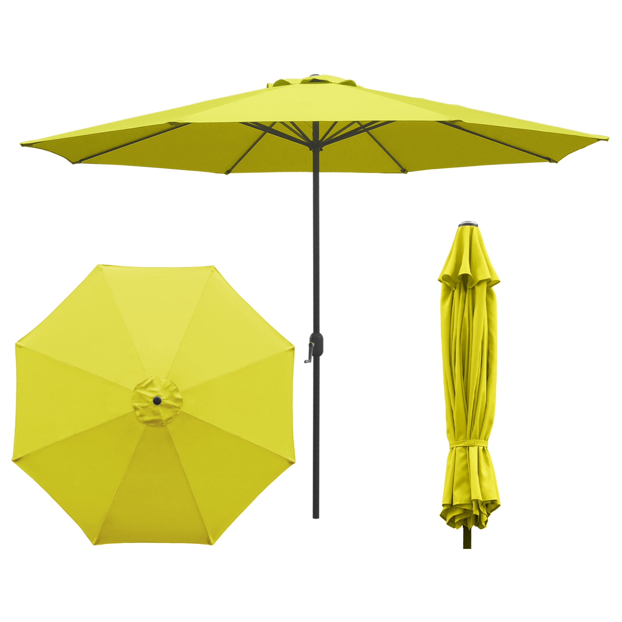 Kool 11FT Outdoor Patio Umbrella with Crank Handle, Market Umbrella with 8 Sturdy Umbrella Ribs, Waterproof for Garden Deck Backyard Pool, Yellow