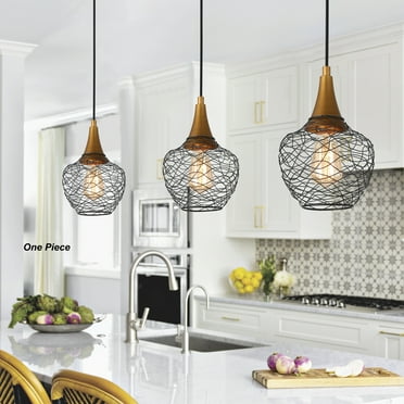 LaLuz Alisar Mid-century Modern 7inch Mini Farmhouse Metal Cage Lantern Pendant Black Wire Kitchen Island Bar Ceiling Lights Brushed Brass D 7" x H