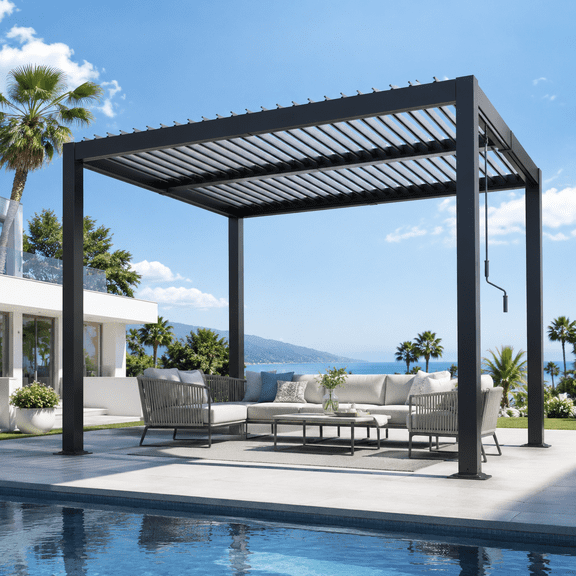 LAUSAINT HOME 10'x10' Louvered Pergola, Outdoor Heavy Duty Pergola with Adjustable Roof & Integrated Drainage System for Patio Backyard Poolside