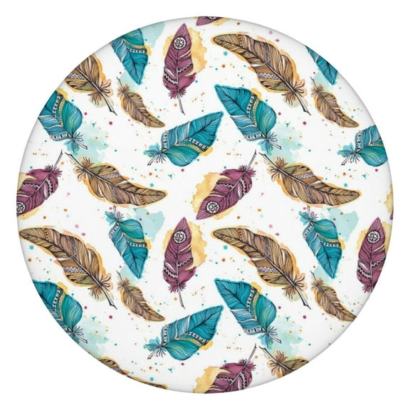 44in Round Tablecloth with Elastic Edge, Waterproof Fitted Table Cover for 36-44" Tables, Boho Theme Polyester Reusable Table Cloths Wipe Clean for Picnic, Dining, Outdoor Use and Party Decor