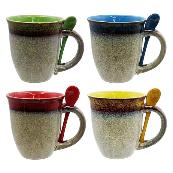 Ceramic Coffee Mugs Set of 4, 16oz Glazed Tea Cups, Assorted Colors - Microwave Safe Gift for Mom & Coffee Lovers
