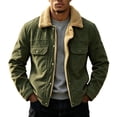 thumbnail image 7 of Ceisia Mens Lapel Corduroy Sherpa Lined Button Front Warm Winter Jacket Coat Army Green M Gift, 7 of 7