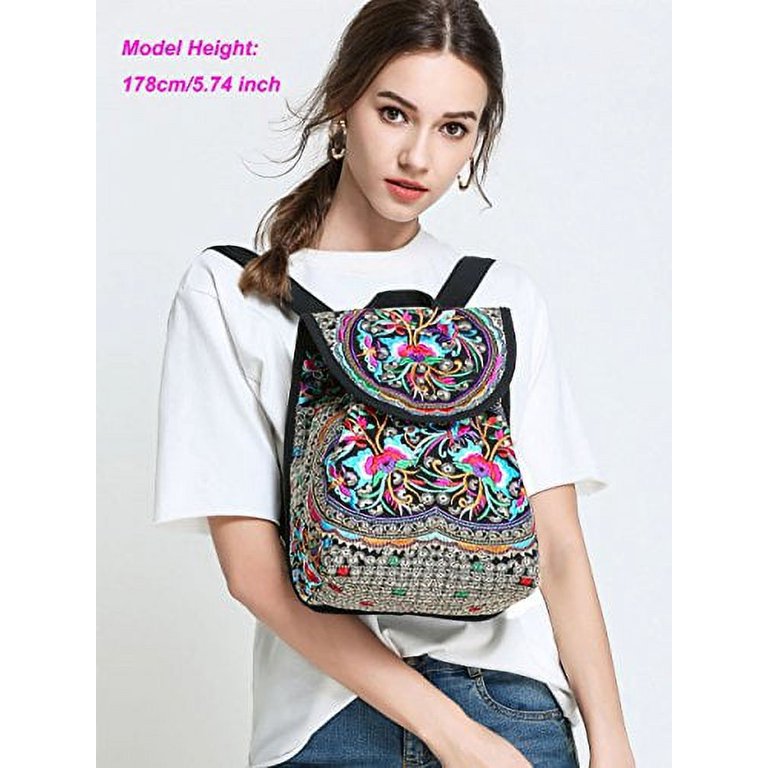 Vintage Embroidered Women Backpack Ethnic Travel Shoulder Purse 2 Pack Natural Women Vintage Embroidered Ethnic Travel Handbag  main image 3