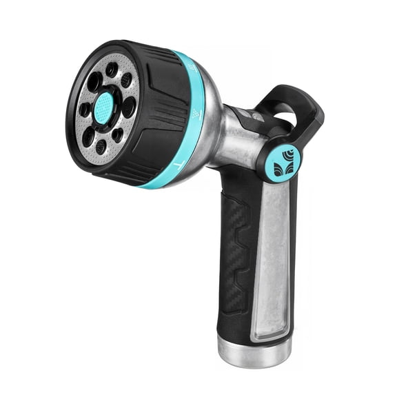 Heavy Duty High Pressure Metal 8 Pattern Hose Nozzle 500011 with Thumb Control and Extended Handle Comfort Grip by New England Garden Tools for Cleaning, Watering Plants & Yards, Washing Cars & Pets