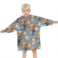 thumbnail image 3 of Brown Highland Cow Blue Bucket Flower Pattern Blanket Hoodies for Kids 6-13YR Oversize Wearable Blanket Hoodies for Boys Girls Teens, 3 of 7