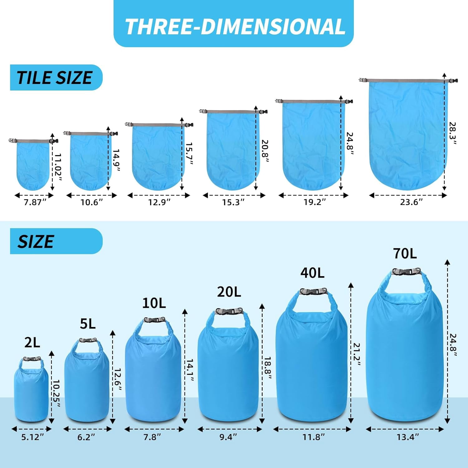 Dry Bag Set, Waterproof Small Lightweight Bags for Paddle Board Kayaking, Fishing, Camping (Blue, 40L 2Pack)