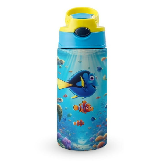12oz Finding Ne-m Water Bottle with Straw Lid Insulated Cartoon Stainless Steel Reusable Tumbler for Boys Girls