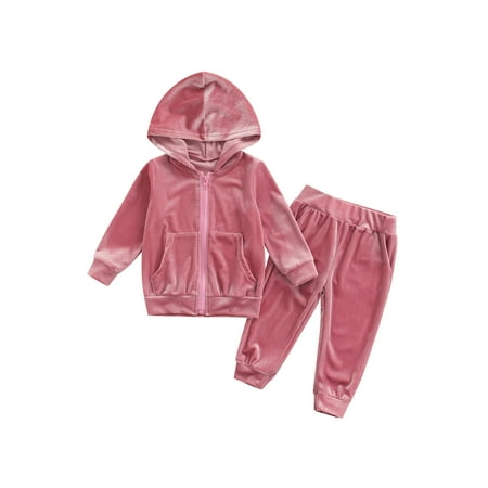 

Calsunbaby Children Girl Hooded Jacket + Trousers Toddlers Elastic Waist Casual Style Zipper Solid Color Spring Clothing