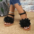 thumbnail image 2 of Rokment Women's 3D Lace Flower Flat Dress Sandals Boho Beach Summer Fashion Casual Low Heels Elastic Strap Slingback Walking Sandals for Comfortable Vacation Black Size 9.5, 2 of 8