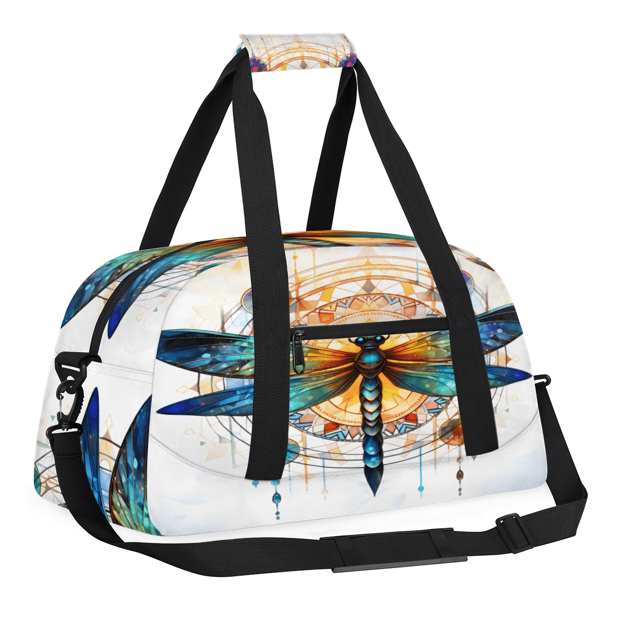 Herdesigns Dragonfly Sports Duffle Bag for Women & Men, Ethnic Dragonfly Gym Bag Dance Bag Overnight Bag Carry On Weekender Travel Bag