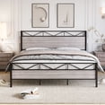 thumbnail image 2 of Yiwa Heavy Duty King Bed Frame with Rustic Wood Headboard, Metal Platform Bed Frame King Size, No Box Spring Needed, Grey, 2 of 7