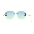 thumbnail image 4 of Rimless Foliage Flower Jewel Trim Rectangle Chic Sunglasses Gold Blue Yellow, 4 of 4