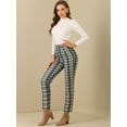 thumbnail image 3 of DARING DIVA Women's Plaid Trousers Button Tartan Check Work Pants M Green, 3 of 6