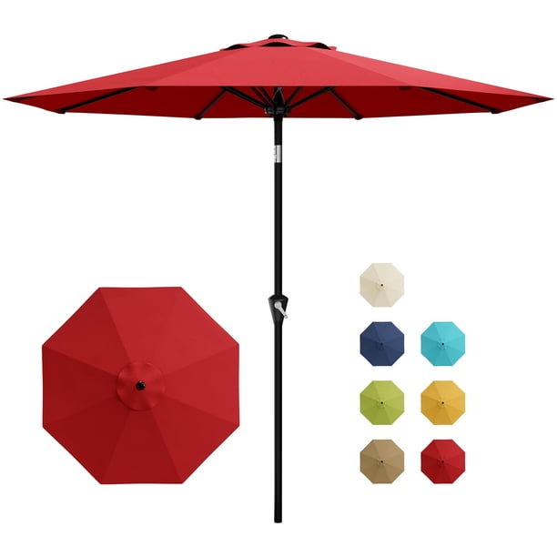QinaQin Sombrilla para patio de 10 pies, paraguas de mesa para exterior con manivela suave, inclinación con botón y 8 varillas resistentes, protección UV e impermeable para jardín o terraza