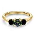thumbnail image 3 of Gem Stone King 10K Yellow Gold Green Mystic Topaz and Black Diamond Engagement Ring for Women | 1.09 Cttw | Round 5MM | Gemstone November Birthstone | Size 9, 3 of 6