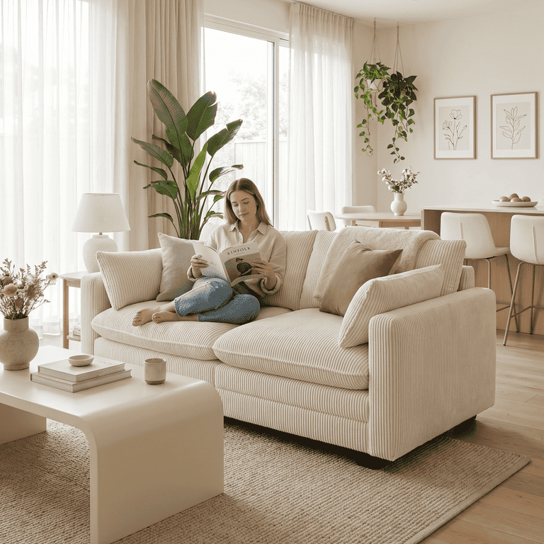 Noelse 70" Cloud Loveseat, Beige Corduroy photo 1