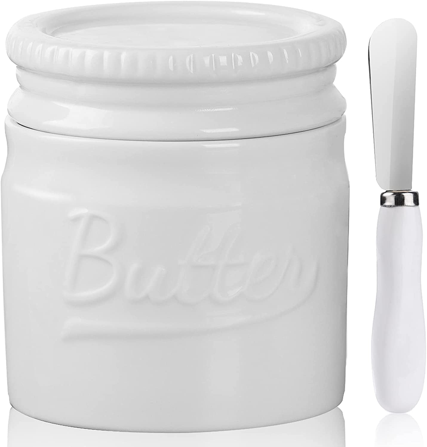 Porcelain Airtight Butter Dish -Also Keeper for Cream Cheese Dishwasher Safe Candy Foods Salad Red Spots Cake Butter Dish with Lid and Butter Cutter
