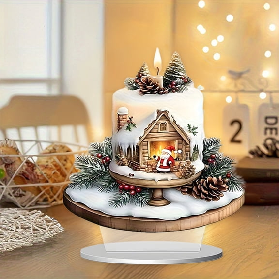 Christmas Cottage Snow Globe Figurine, Plastic Winter Scene Tabletop Decoration for Table Mantel Shelf Home Office and Holiday Gift, 1Pc