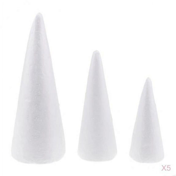 yotijay Foam Cones for DIY Crafts (15 Pack) White Polystyrene 5.9 inch 7.8 inch 9.8 inch