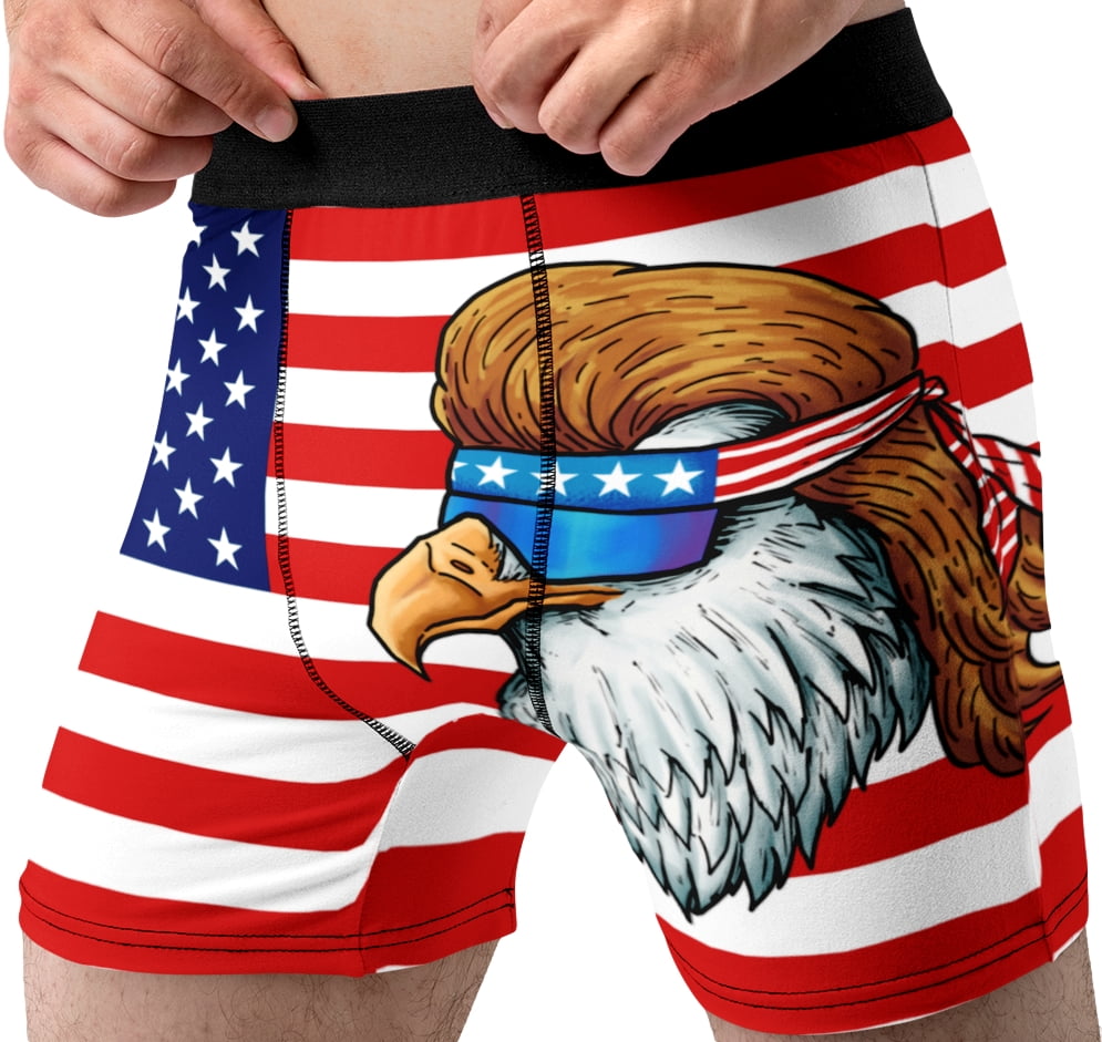 Funny Boxer Briefs for Men American Flag Bald Eagle Mullet Underwear 