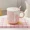 Pink, variant on 1pc 400ML Biscuit Pattern Coffee Mug with Lid And Spoon Ceramic Coffee Cups Cute Kawaii Water Cup Summer Winter Drinkware Gifts (301-400ml,Orange)