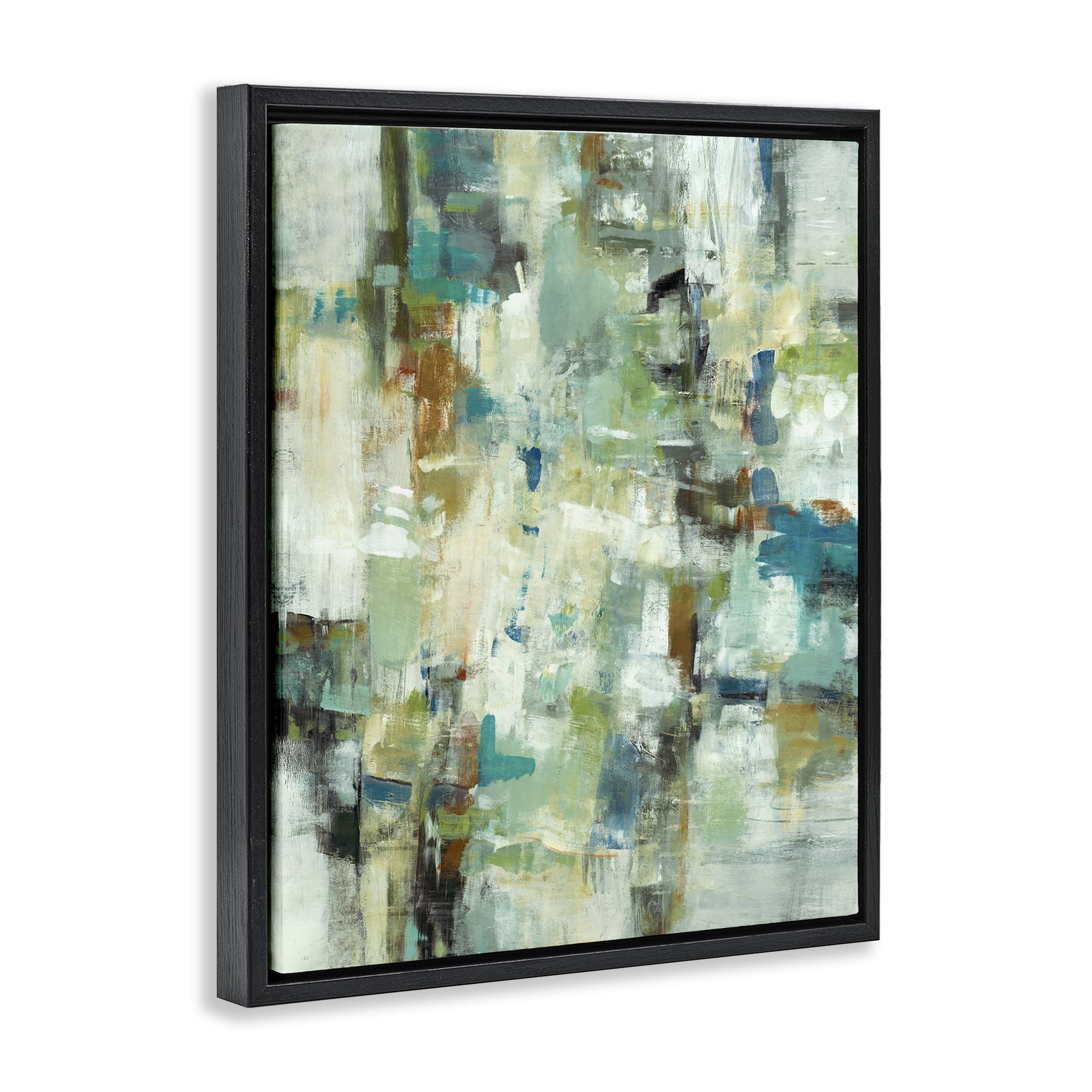 Stupell Industries Restless Green Abstraction Abstract Painting Black Floater Framed Canvas Art Print Wall Art, 17 x 21