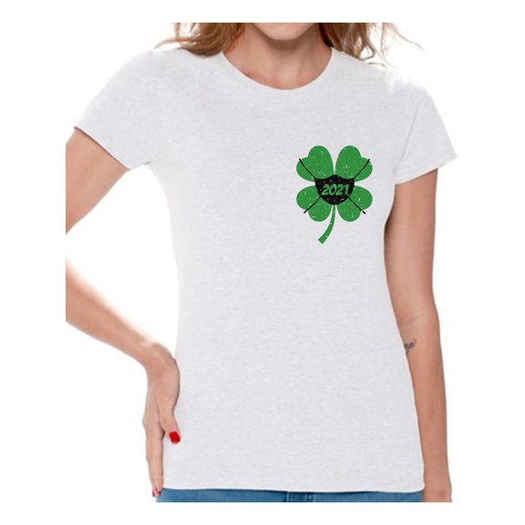 Shamrock T-Shirt for Women Funny Patrick's Day 2021 Tee Lucky Four Leaf Clover Shirt Irish Gifts for Her