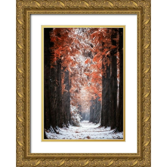 Seo, Tiger 11x14 Gold Ornate Wood Framed with Double Matting Museum Art Print Titled - Snowy Day