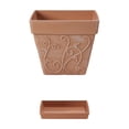 thumbnail image 2 of Yakvarog 8" Square Plastic Flower Pots with Tray, Vintage Embossed Vine Planter, Lightweight Durable Ceramic-Look Pot for Indoor Outdoor Plants, Succulents, Herbs, Home Garden Decor, 2 of 5