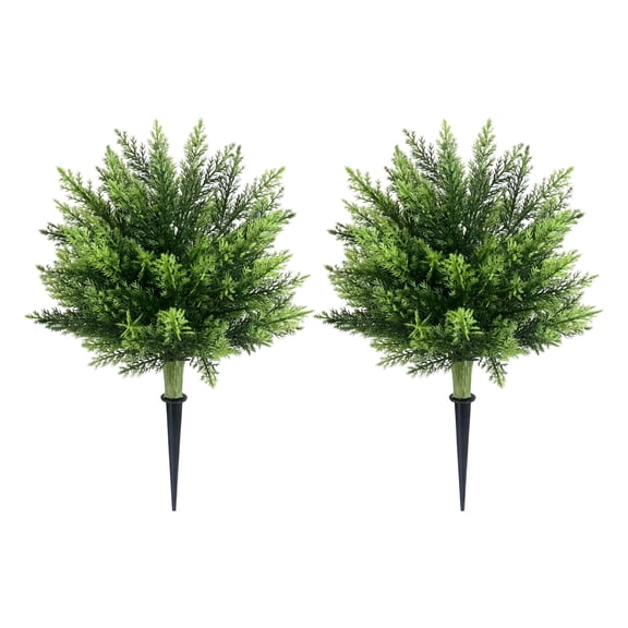 2Pcs 20" Artificial Christmas Topiary Ball Trees with Spike Mixed Real Touch Norfolk Pine & Cypress Tips Fake Ball Shrubs Holiday Planters Outdoor Christmas Tree Urn Fillers Front Porch Indoor Decor