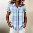 thumbnail image 6 of MLCDZ Plaid Shirts for Women Short Sleeve Button Down Collared Casual Loose Fit Summer Lightweight Breathable Beach Vacation Blouses, 6 of 6