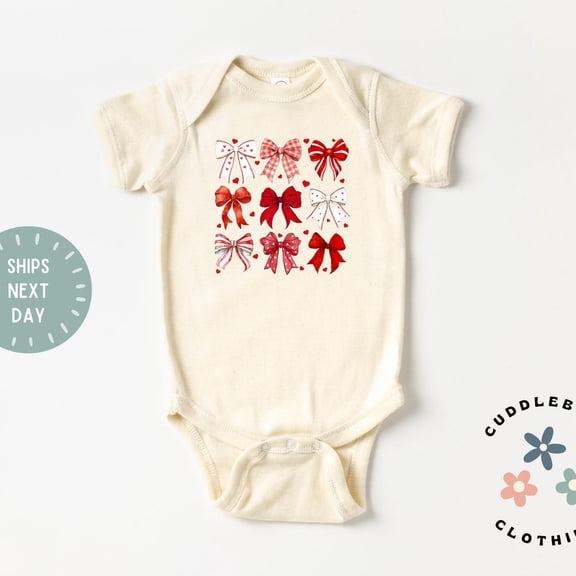Valentines Baby Bodysuit, Cute Baby Girl Coquette Red Bows Valentine Bodysuit, First Valentines Day, Granddaughter Gift -