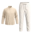 thumbnail image 4 of RUTAYY Men's Outfits Breathable Long Sleeve Solid Color Shirt with Button Pockets Comfortable Pants Yoga Casual Outdoor Wear Relaxed Holiday Clothing Sets, 4 of 6