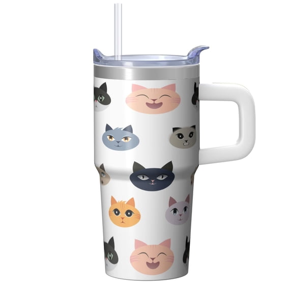 20oz Whimsical Cat Tumbler with Handle Insulated Travel Mug Charming Birthday Christmas Gift for Cat Fans Women Cup Holder Friendly Durable Build Hot Tea Cold Water On the Go